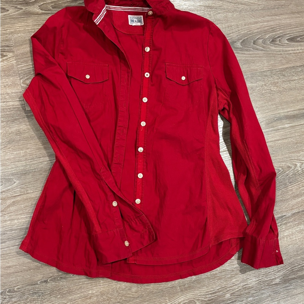 Converse Women's Red Button-Front Blouse